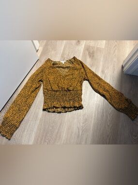 bp (nordstrom )Mustard Yellow and Black Smocked Long-Sleeve Top